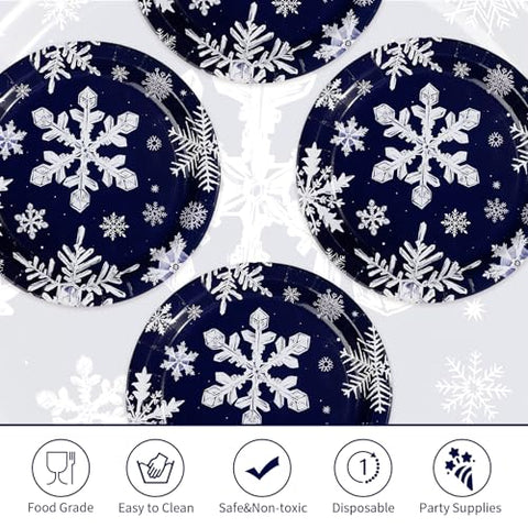 50 Pcs 9-inch Blue Snowflake Party Paper Plates - Grencian