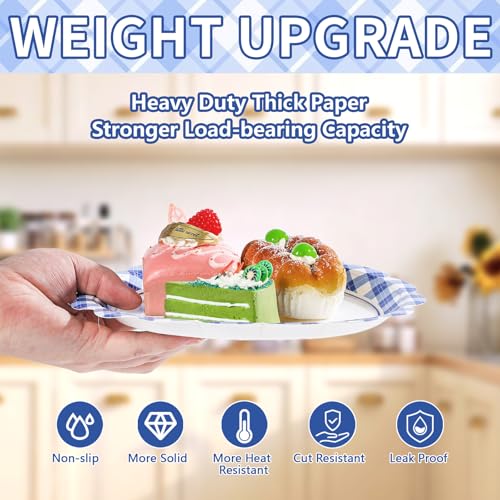 50 Pcs 9-inch Blue White Gingham Party Paper Plates - Grencian