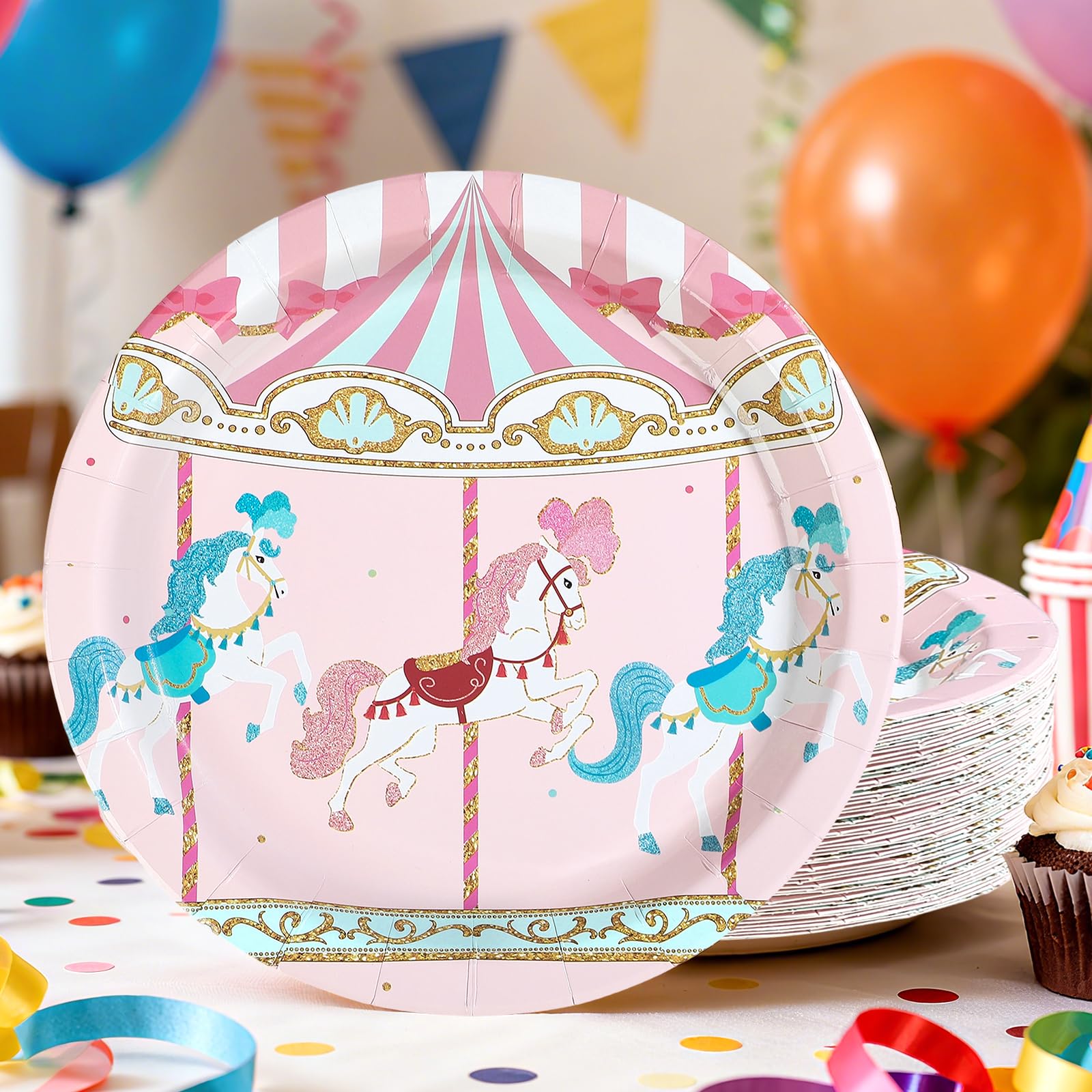 50 Pcs 9-inch Carousel Party Paper Plates - Grencian