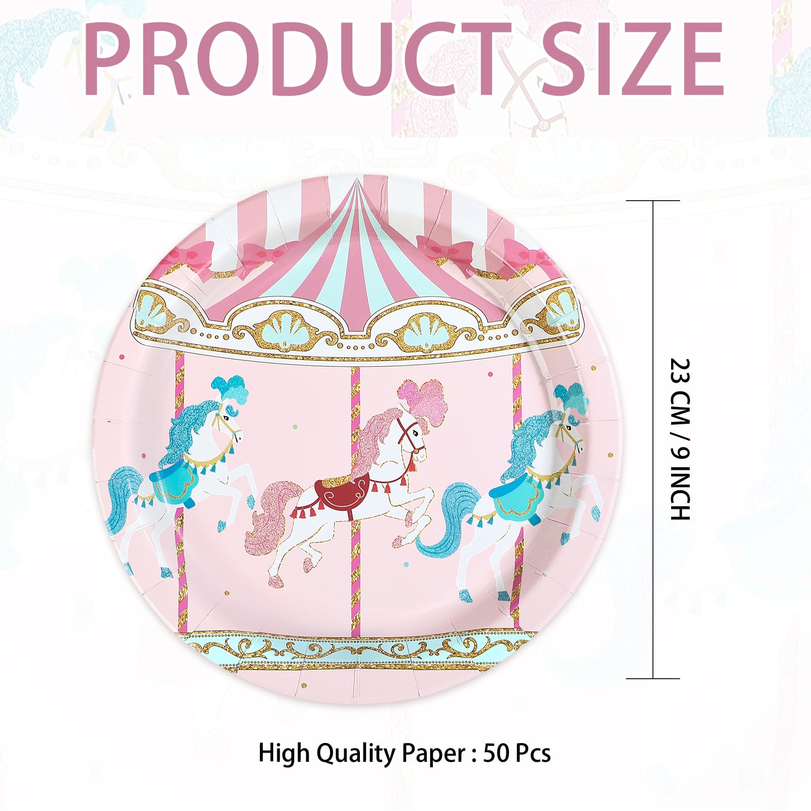 50 Pcs 9-inch Carousel Party Paper Plates - Grencian