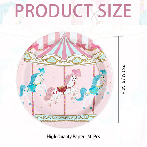 50 Pcs 9-inch Carousel Party Paper Plates - Grencian