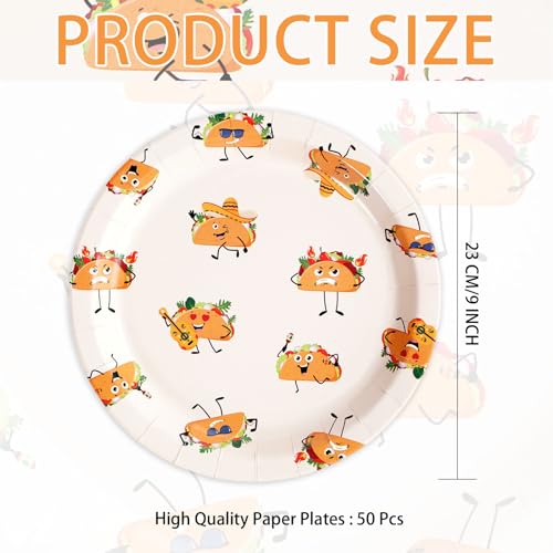 50 Pcs 9-inch Cartoon Quesadilla Party Paper Plates - Grencian