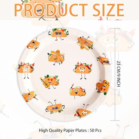 50 Pcs 9-inch Cartoon Quesadilla Party Paper Plates - Grencian