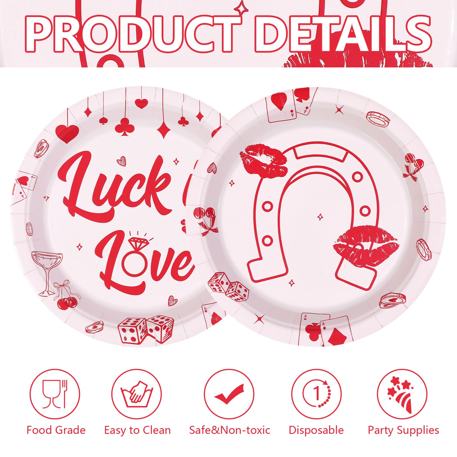 50 Pcs 9-inch Casino Bachelorette Party Paper Plates - Grencian