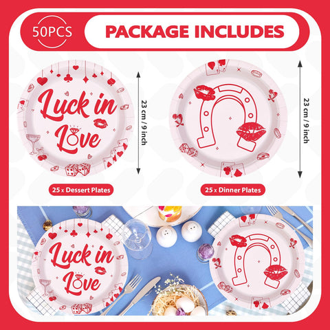 50 Pcs 9-inch Casino Bachelorette Party Paper Plates - Grencian