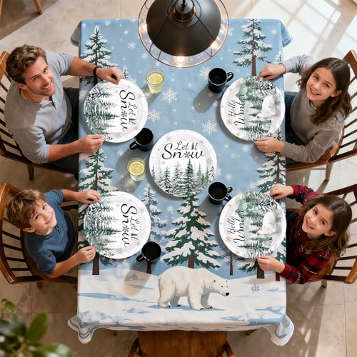 50 Pcs 9-inch Christmas Snow Bear Party Paper Plates - Grencian