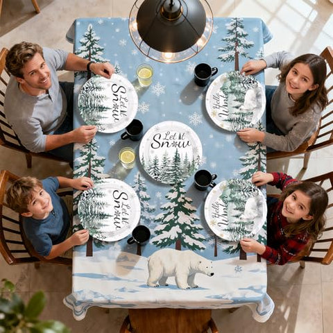 50 Pcs 9-inch Christmas Snow Bear Party Paper Plates - Grencian