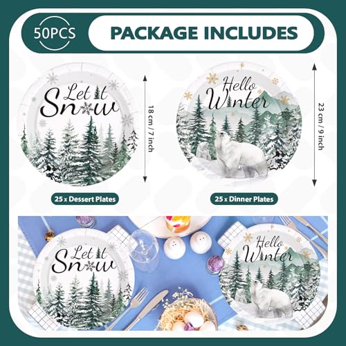 50 Pcs 9-inch Christmas Snow Bear Party Paper Plates - Grencian