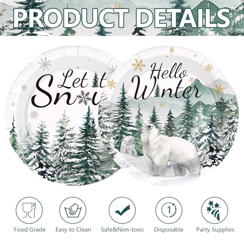 50 Pcs 9-inch Christmas Snow Bear Party Paper Plates - Grencian