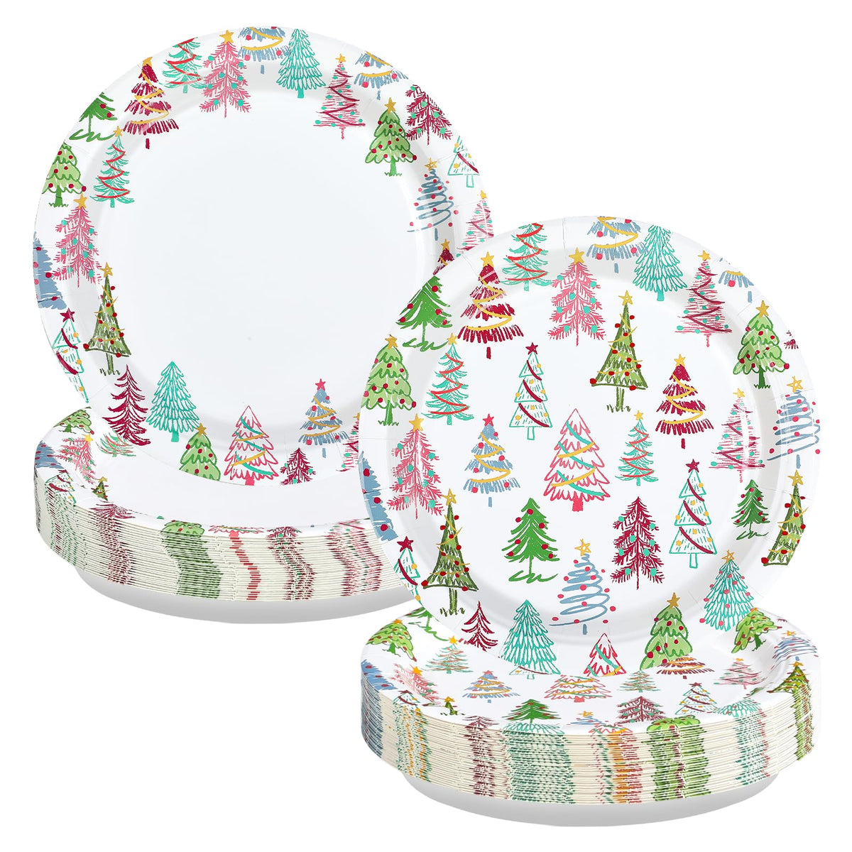 50 Pcs 9 Inch Colorful Xmas Tree Party Paper Plates - Grencian