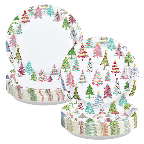 50 Pcs 9 Inch Colorful Xmas Tree Party Paper Plates - Grencian