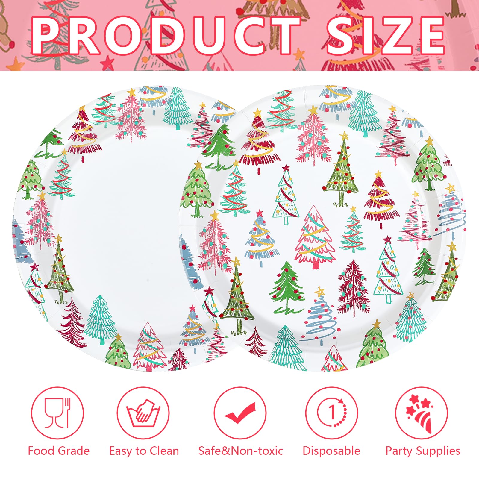 50 Pcs 9 Inch Colorful Xmas Tree Party Paper Plates - Grencian
