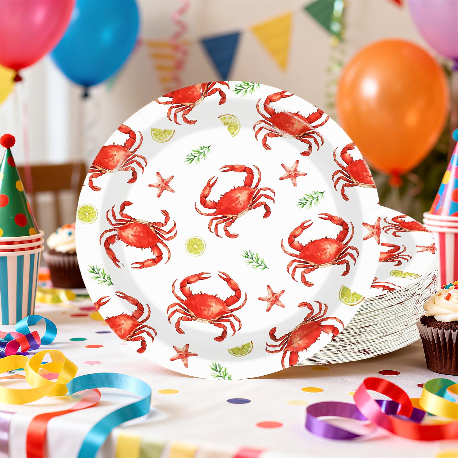 50 Pcs 9-inch Crab Lemon Party Paper Plates - Grencian