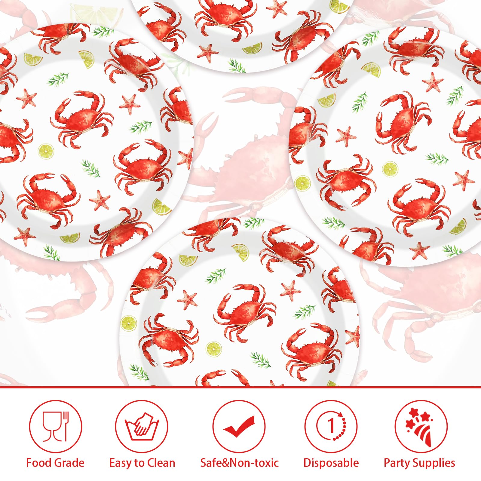 50 Pcs 9-inch Crab Lemon Party Paper Plates - Grencian