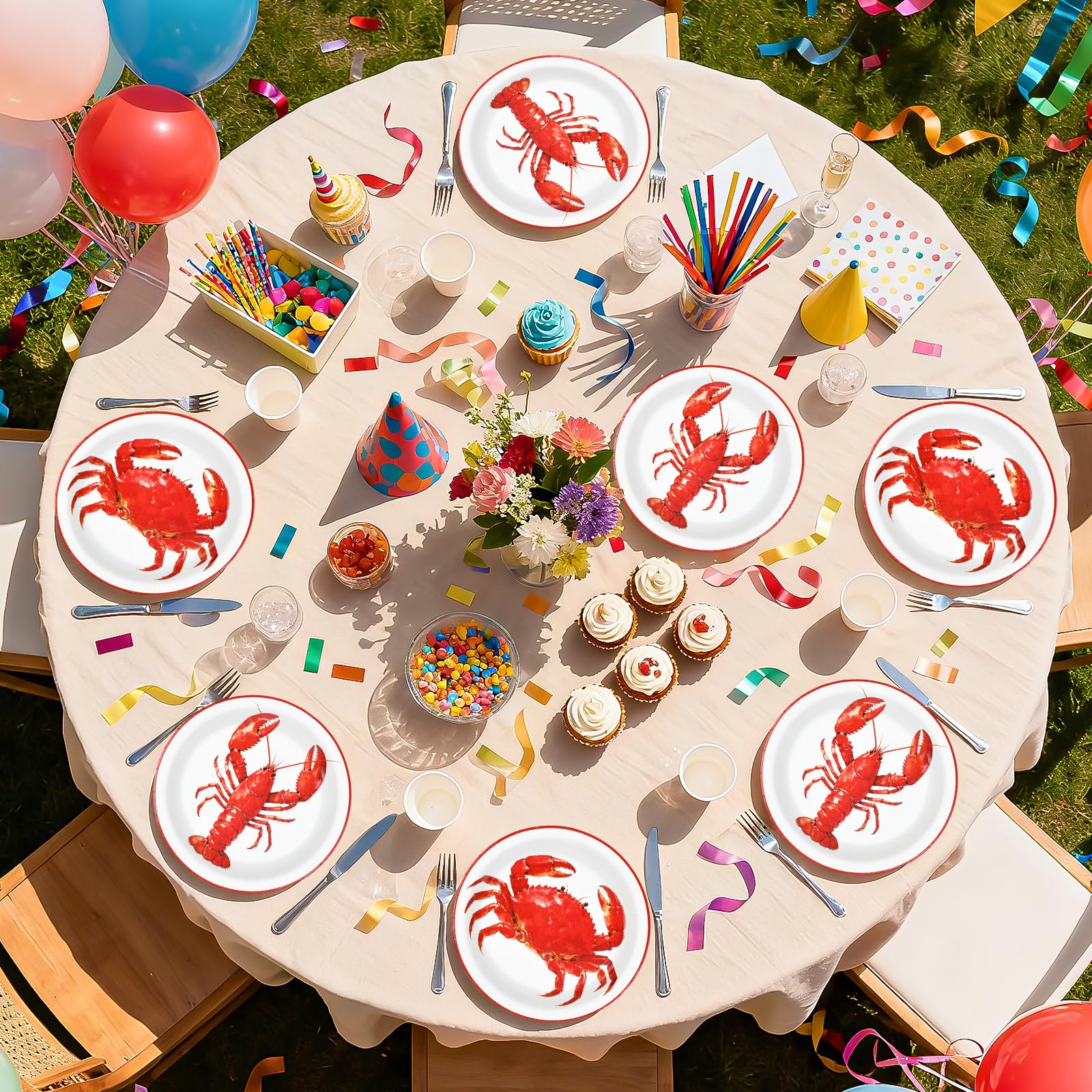 50 Pcs 9-inch Crawfish Boil Party Paper Plates - Grencian