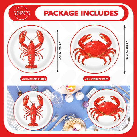 50 Pcs 9-inch Crawfish Boil Party Paper Plates - Grencian