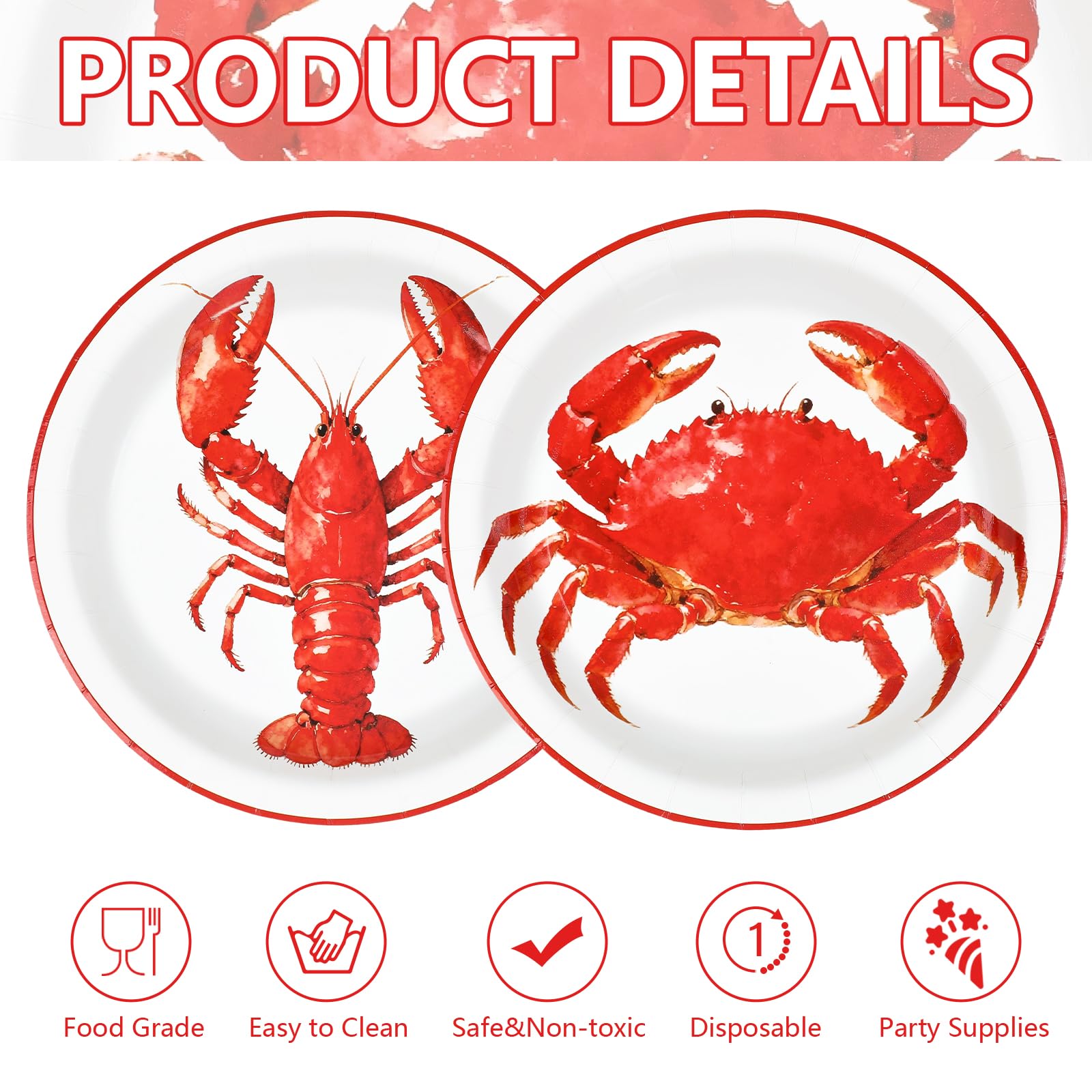 50 Pcs 9-inch Crawfish Boil Party Paper Plates - Grencian