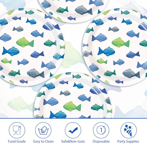 50 Pcs 10-inch Fish Party Paper Plates - Grencian