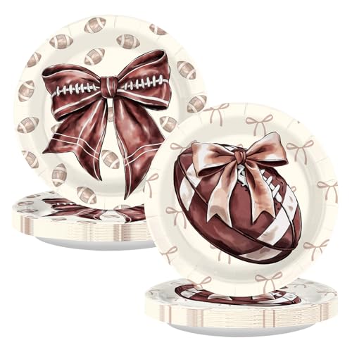 50 Pcs 9-inch Football Bows Party Paper Plates - Grencian