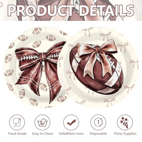 50 Pcs 9-inch Football Bows Party Paper Plates - Grencian