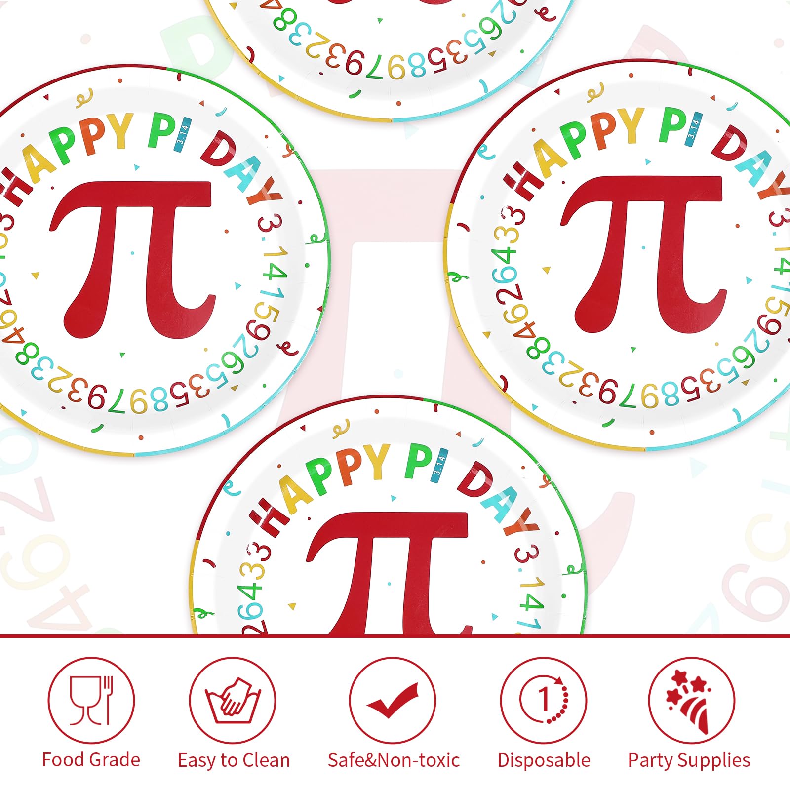50 Pcs 9-inch Happy Pi Day Party Paper Plates - Grencian