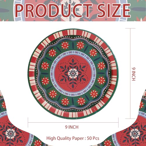 50 Pcs 9-inch Mexican Christmas Party Paper Plates - Grencian