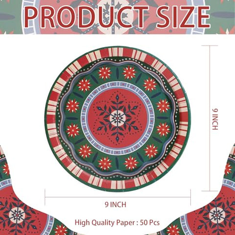50 Pcs 9-inch Mexican Christmas Party Paper Plates - Grencian