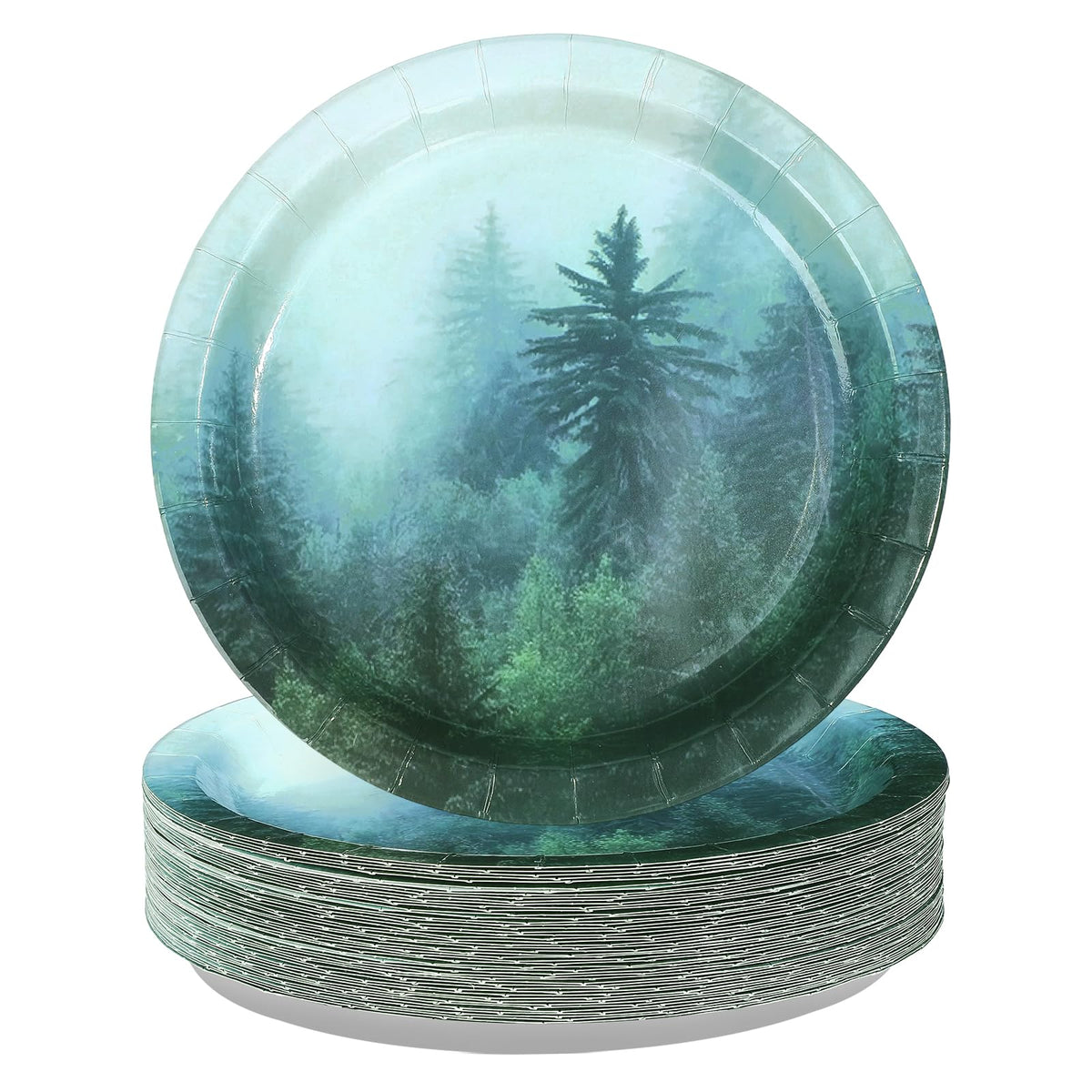 50 Pcs 9-inch Misty Forest Party Paper Plates - Grencian