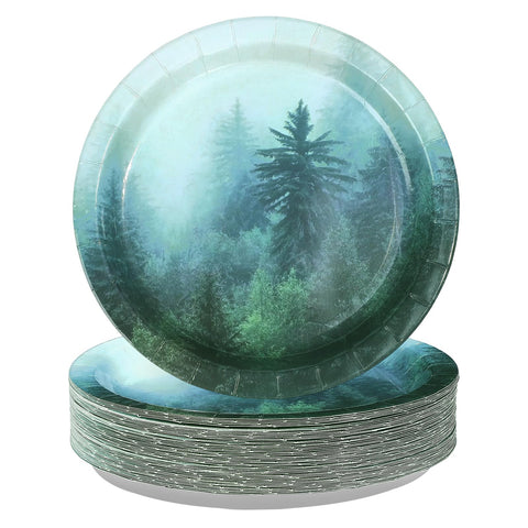 50 Pcs 9-inch Misty Forest Party Paper Plates - Grencian