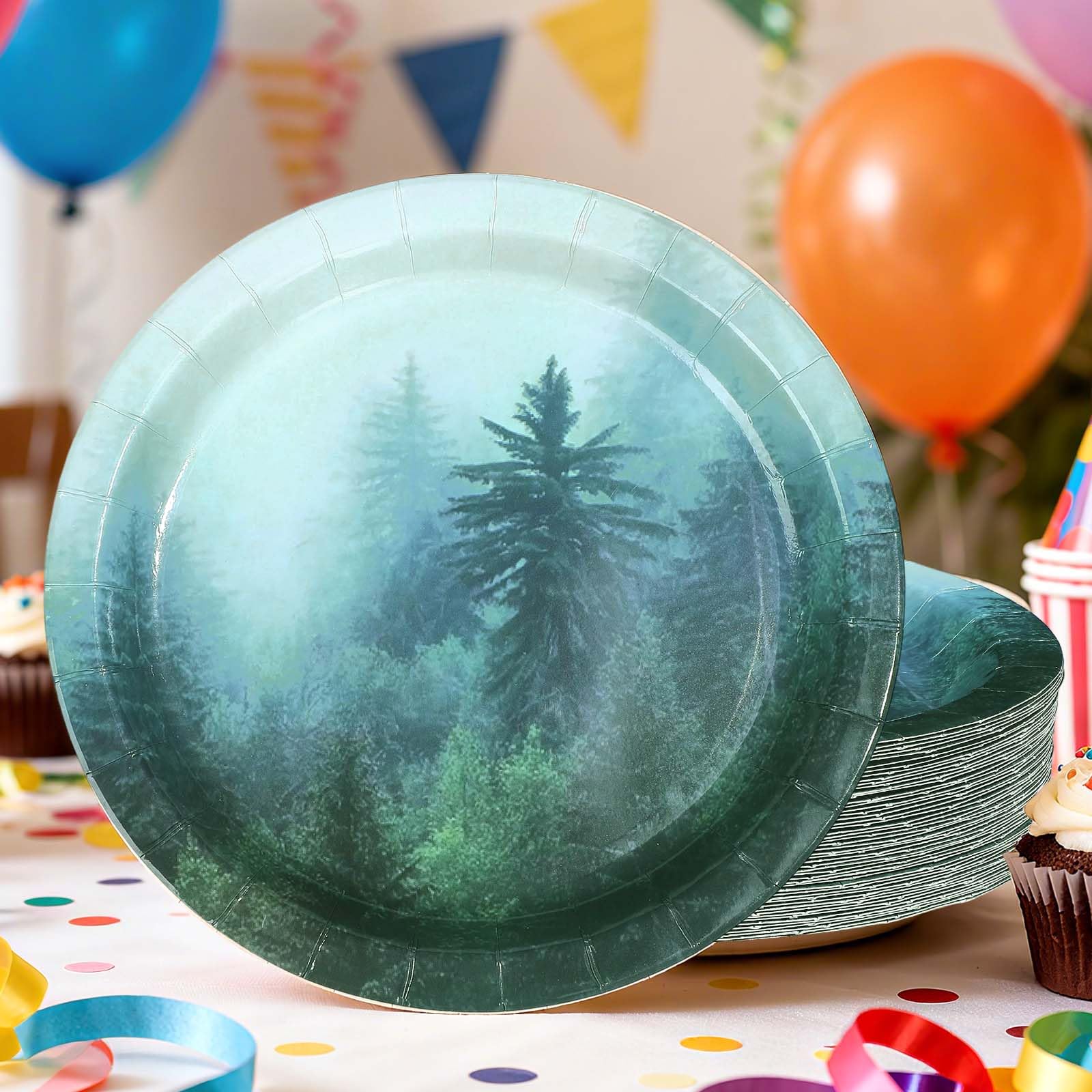 50 Pcs 9-inch Misty Forest Party Paper Plates - Grencian
