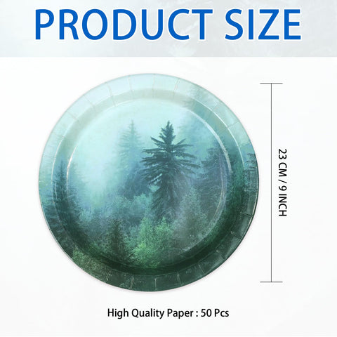 50 Pcs 9-inch Misty Forest Party Paper Plates - Grencian