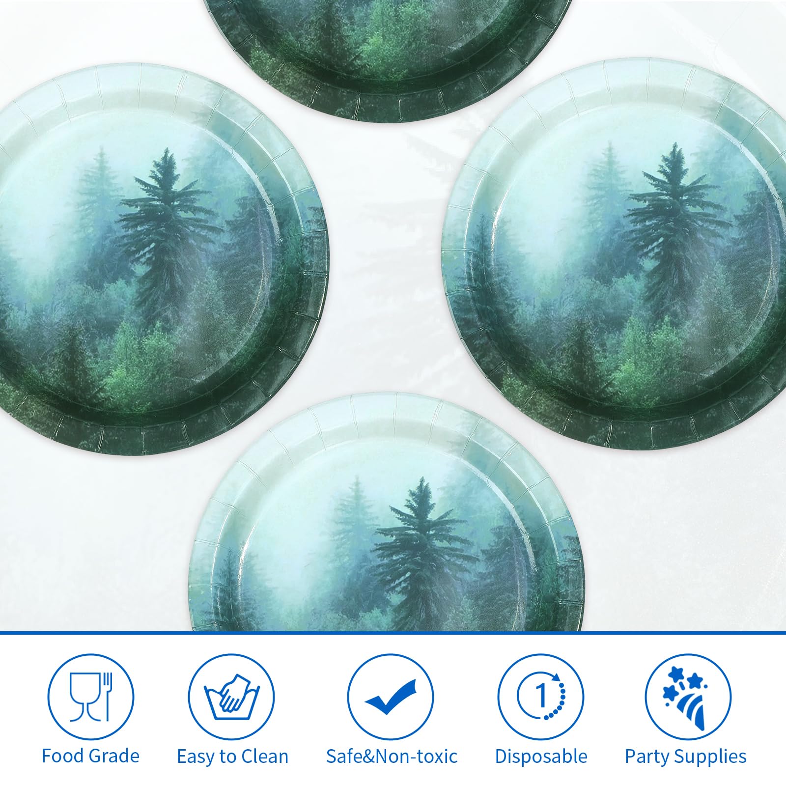 50 Pcs 9-inch Misty Forest Party Paper Plates - Grencian