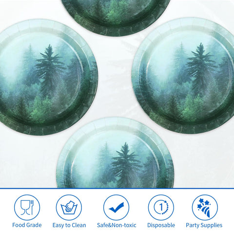 50 Pcs 9-inch Misty Forest Party Paper Plates - Grencian
