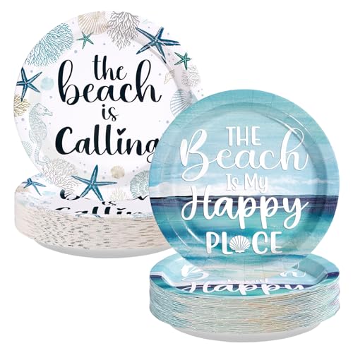 50 Pcs 9-inch Ocean Coral Party Paper Plates - Grencian