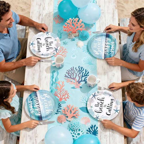 50 Pcs 9-inch Ocean Coral Party Paper Plates - Grencian