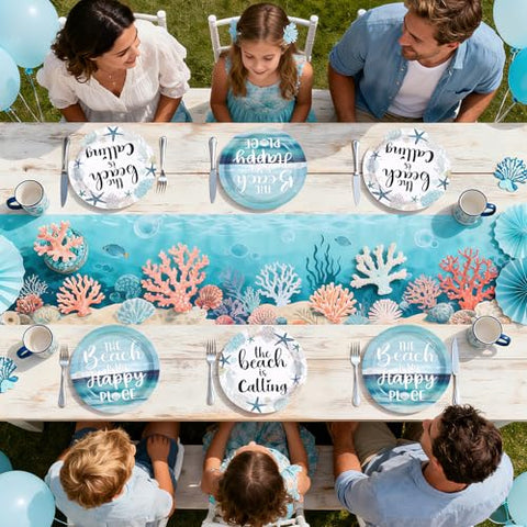 50 Pcs 9-inch Ocean Coral Party Paper Plates - Grencian
