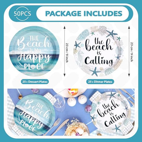50 Pcs 9-inch Ocean Coral Party Paper Plates - Grencian