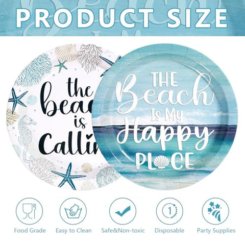 50 Pcs 9-inch Ocean Coral Party Paper Plates - Grencian