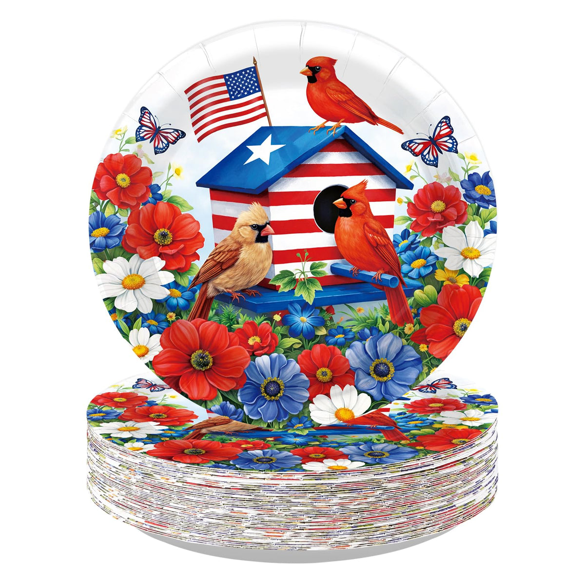 50 Pcs 10-inch Patriotic Red Cardinal Party Paper Plates - Grencian