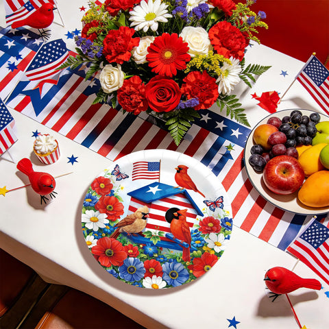 50 Pcs 10-inch Patriotic Red Cardinal Party Paper Plates - Grencian