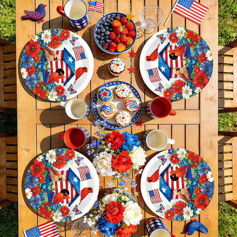 50 Pcs 10-inch Patriotic Red Cardinal Party Paper Plates - Grencian