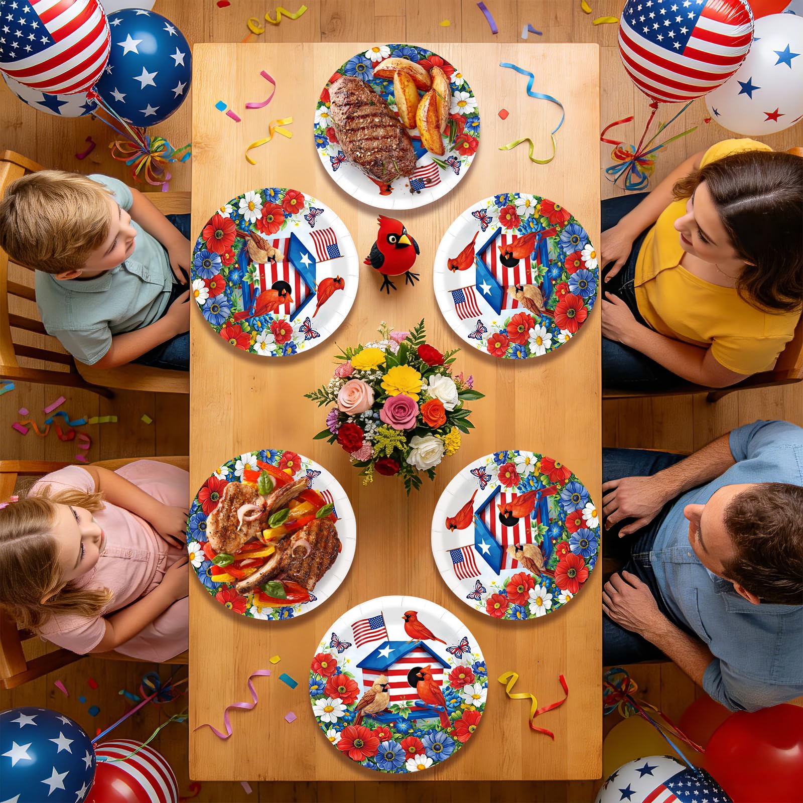 50 Pcs 10-inch Patriotic Red Cardinal Party Paper Plates - Grencian