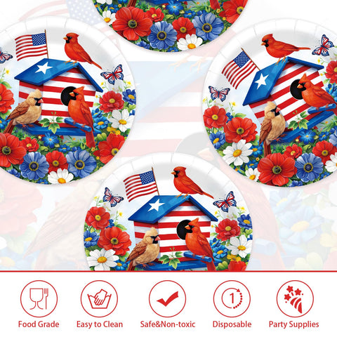 50 Pcs 10-inch Patriotic Red Cardinal Party Paper Plates - Grencian