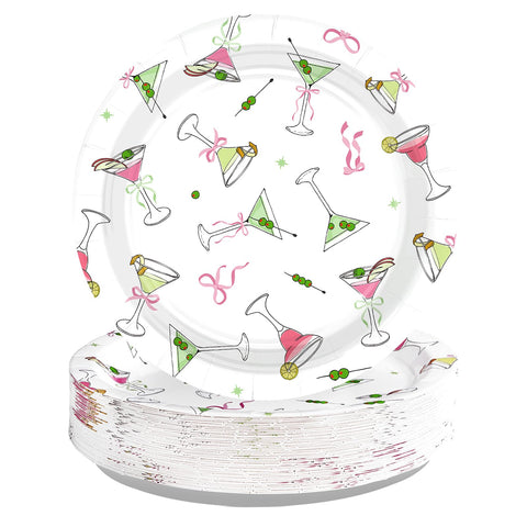50 Pcs 9-inch Pink Bow Martini Party Paper Plates - Grencian