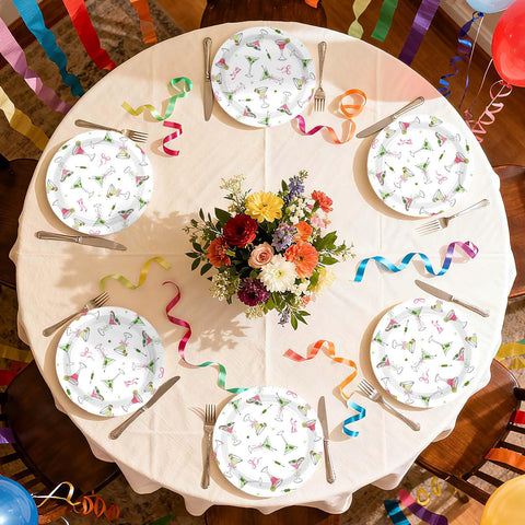 50 Pcs 9-inch Pink Bow Martini Party Paper Plates - Grencian