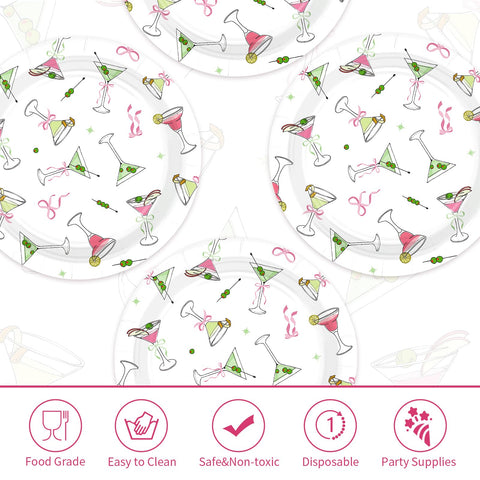 50 Pcs 9-inch Pink Bow Martini Party Paper Plates - Grencian
