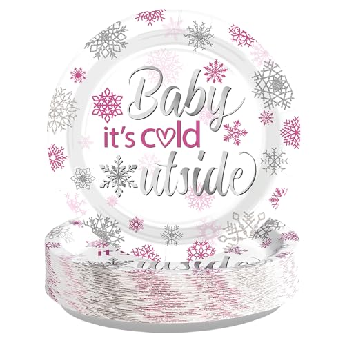 50 Pcs 9-inch Pink Snowflake Party Paper Plates - Grencian