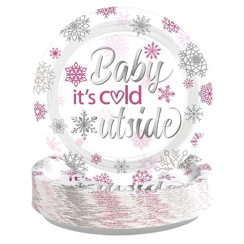 50 Pcs 9-inch Pink Snowflake Party Paper Plates - Grencian