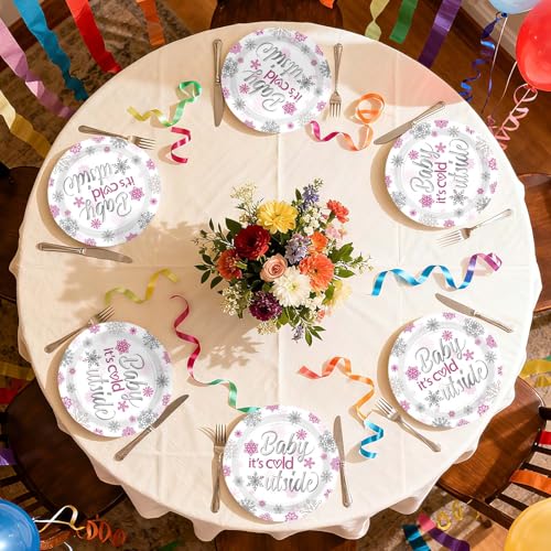 50 Pcs 9-inch Pink Snowflake Party Paper Plates - Grencian