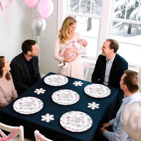 50 Pcs 9-inch Pink Snowflake Party Paper Plates - Grencian